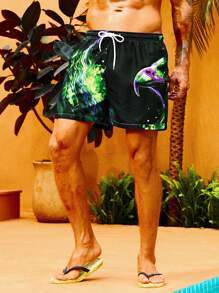 Surfspeed Men Eagle Print Drawstring Waist Swim Trunks