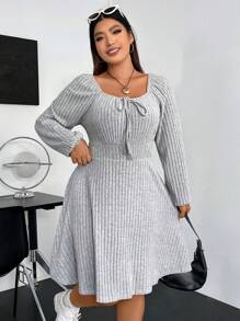 Flirla Plus Knot Front Lantern Sleeve Dress