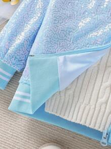 SHEIN Young Girl 1pc Sequin Zip Up Bomber Jacket - Blue - View 4