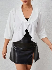 SHEIN Clasi Hơn Khăn quàng Viền Ruffle Mở Mặt trước Áo khoác - trắng - Xem 2