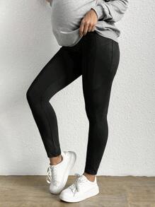 SHEIN Maternity Wideband Waist Leggings With Phone Pocket - Black - View 9
