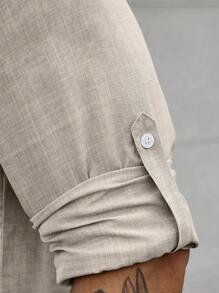 Manfinity Homme Men Button Front Roll Tab Sleeve Shirt, Fall - Apricot - View 6