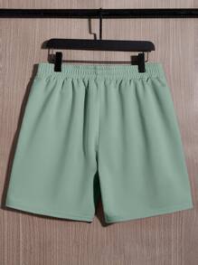 SWAVVY Men Letter Patched Sweatshirt & Elastic Waist Shorts
