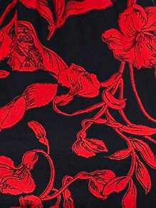 SHEIN LUNE Floral Print Flounce Sleeve Dress For New Year Clothes Fall Cloth For Women - Red - View 5