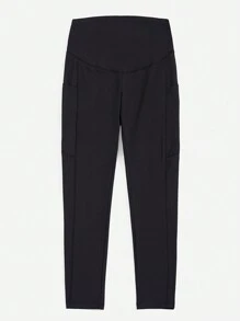 SHEIN Maternity Wideband Waist Leggings With Phone Pocket - Black - View 5