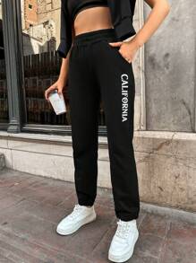 SHEIN Cottnline Đồ họa Chữ cái Eo đàn hồi Quần thể thao - màu đen - Xem 3