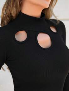 Cottnline Cắt ra phía trước Cổ giả Váy bodycon - màu đen - Xem 5