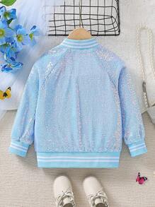 SHEIN Young Girl 1pc Sequin Zip Up Bomber Jacket - Blue - View 2