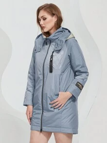 Astrid Plus Size Zip Up Áo khoác có mũ trùm đầu - Màu xanh lam - Xem 5