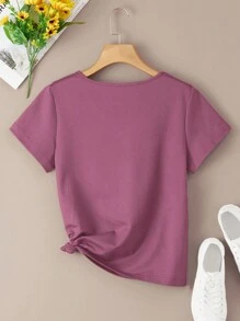 INAWLY Solid V Neck Tee - Purple - View 2