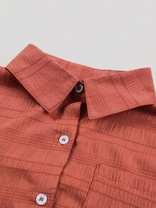 Astylish Solid Button Front Shirt - Redwood - View 7