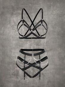 ROMWE Grunge Punk Trang trí chuỗi Vòng liên Dây đeo cơ thể - màu đen - Xem 1