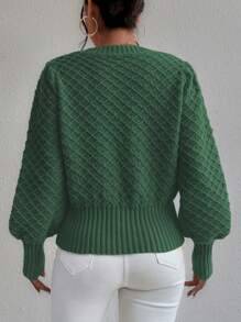 SHEIN LUNE Pull en tricot à manches lanternes en argyle, pull-over d'automne-hiver - Vert sapin - Voir 2