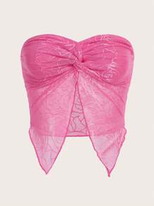 SHEIN ICON Twist Front Lace Tube Top - Hot Pink - View 1