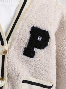 Đứa bé trai Thư được vá Nút Thông qua Áo Teddy Jackets - Màu be - Xem 7