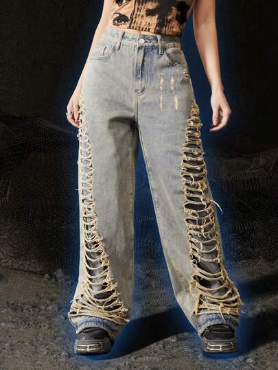 Grunge Punk Jean Ample Déchiré