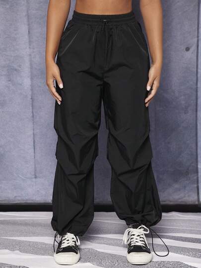 SHEIN PETITE Pantalones Cortaviento Con Cintura Ajustable Con Cordón