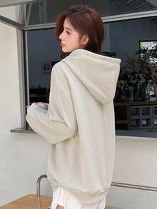 DAZY 愛心圖案落肩袖抽繩連帽衫 - 杏色 - 查看 6