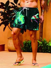 Surfspeed 男士動物印花腰部抽繩泳褲 - 藍色 - 查看 4