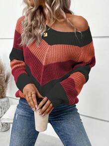 EMERY ROSE Chevron Pattern Raglan Sleeve Sweater - Multicolor - View 3