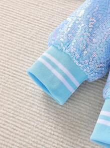 SHEIN Young Girl 1pc Sequin Zip Up Bomber Jacket - Blue - View 5