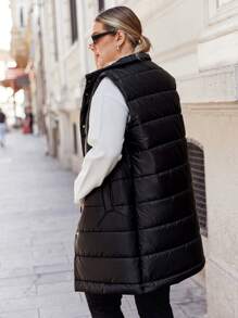 RueChic Plus Zip Up Puffer Vest Coat - Black - View 2