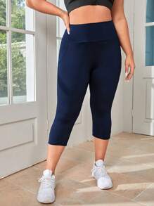 大碼寬腰帶側邊手機口袋運動打底褲 - 藏蓝色 - 查看 3