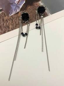 ROMWE Goth 1 cặp bông tai trang trí bằng hợp kim kẽm hình hoa và dây chuyền thời trang dành cho phụ nữ để trang trí hàng ngày cho ngày lễ tình nhân - Bạc - Xem 2