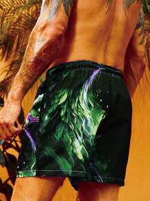 Surfspeed Men Eagle Print Drawstring Waist Swim Trunks