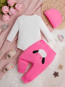 Đứa bé gái Đồ họa Hoạt hình Áo liền quần chặt & Quần nỉ & Mũ - Hồng - Xem 2