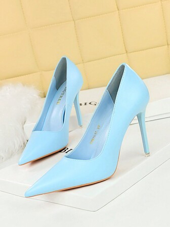 韩版时尚简约女鞋高跟细跟超高跟低鞋面尖头性感单鞋