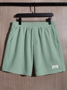 SWAVVY Men Letter Patched Sweatshirt & Elastic Waist Shorts