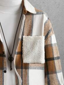 Manfinity Homme Abrigo De Hombre De Cuadros Con Diseño De Hombros Caídos Y Corte Amplio - Marrón - Ver 3