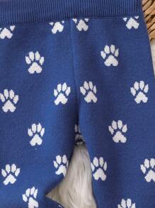 Baby Girl Paw Pattern Knit Pants - Blue - View 5