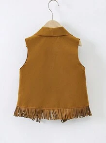 SHEIN Elladie kids Young Girl Waterfall Collar Fringe Trim Open Front Vest Overcoat