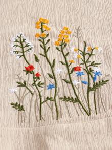 ROMWE Fairycore 大碼花卉刺繡前口袋背帶洋裝 - 杏色 - 查看 3