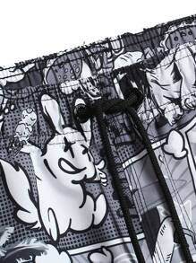 Manfinity KASUA 男士卡通&熱帶圖案腰部抽繩沙灘褲