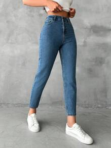 RueChic High Waist Mom Fit Jeans - Medium Wash - View 4