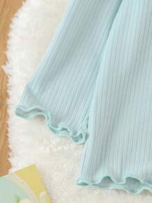 Baby Girl Lettuce Trim Bow Front PJ Set - Blue - View 3