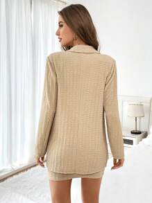 SHEIN Essnce Lapel Neck Blazer & Bodycon Skirt - Khaki - View 6