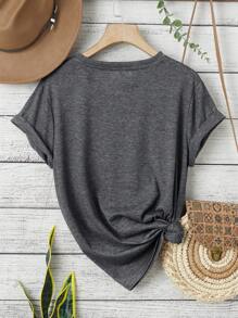 INAWLY Plus Cat And Slogan Graphic Tee For Summer - Dark Grey - View 2