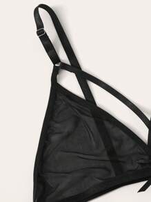 Crisscross Back Sheer Lingerie Set - Black - View 4