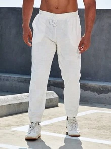 Manfinity Homme Men Solid Drawstring Waist Sweatpants - White - View 5