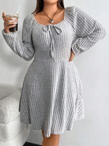 Flirla Plus Knot Front Lantern Sleeve Dress