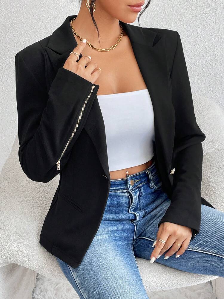 Lapel Neck Zip Detail Blazer