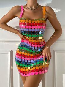 SHEIN SXY Colorful Sequin Cami Dress - Multicolor - View 1