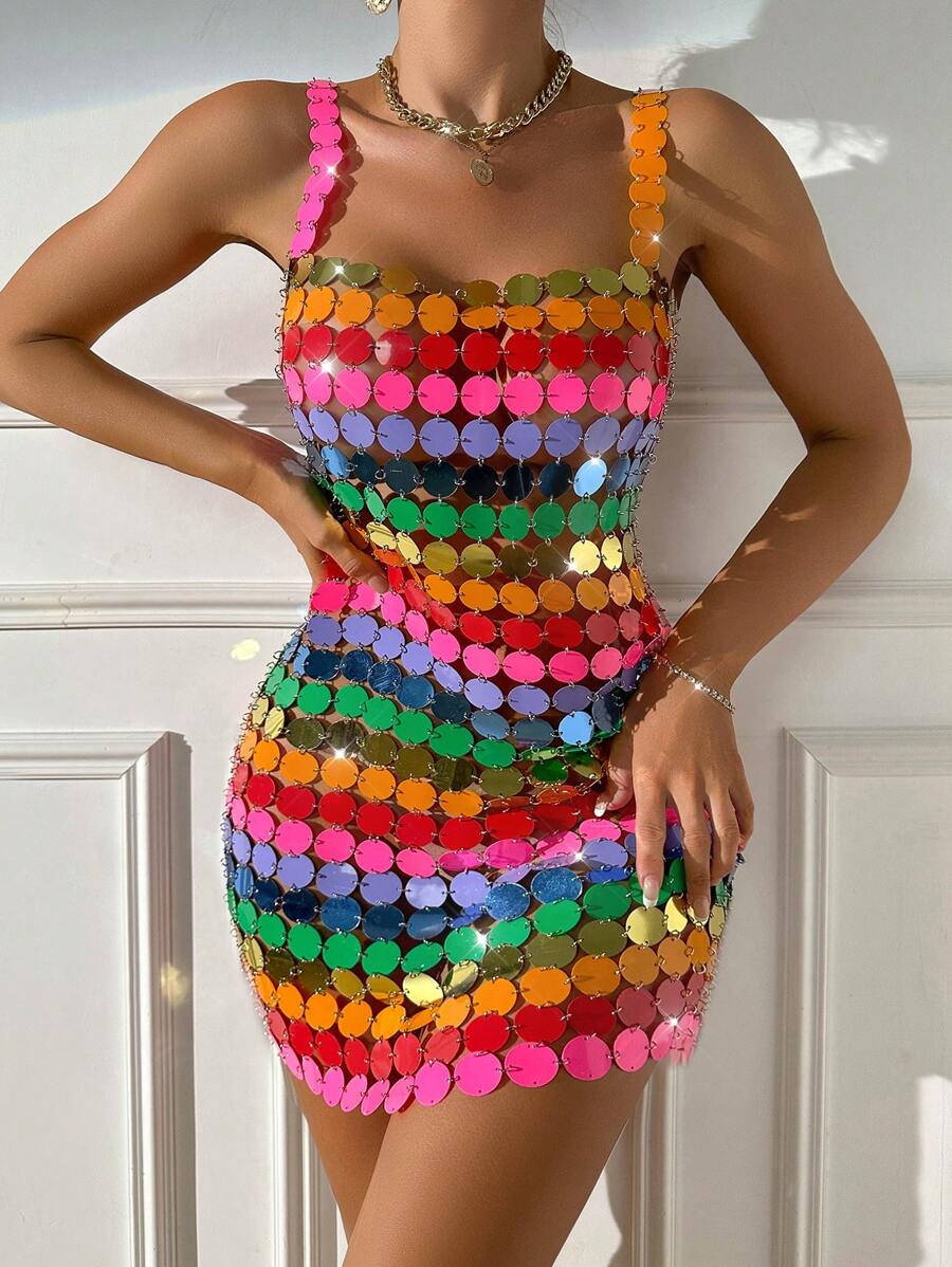 SHEIN SXY Colorful Sequin Cami Dress - Multicolor - View 1