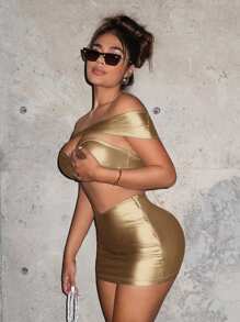 SHEIN SXY Một bờ vai Top Cây trồng & Váy bodycon - gừng - Xem 4