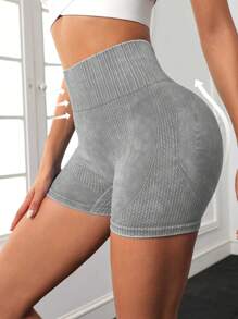 Easithlete 高腰收腹运动短裤女士运动短裤、健身短裤、骑行短裤 - 淺灰色 - 查看 2