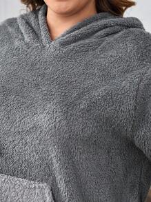 SHEIN LUNE Áo nỉ flannel cỡ lớn có túi kangaroo - Nhiều màu - Xem 6